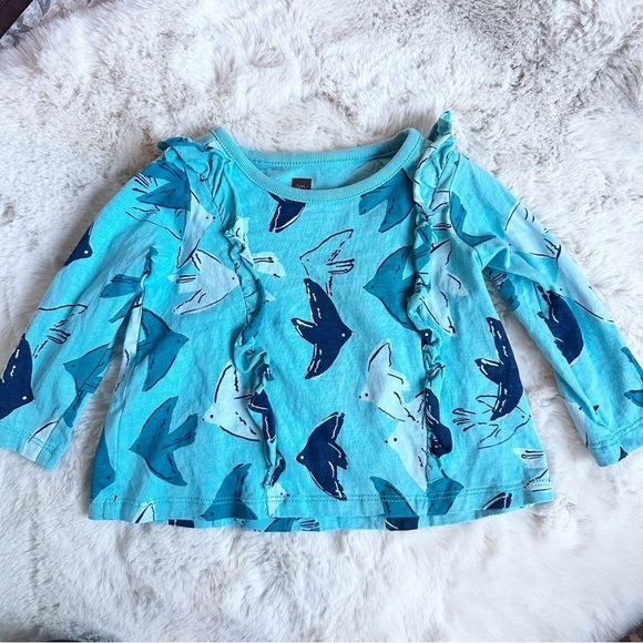 Tea Collection Blue Bird Ruffle Long Sleeve Top 3-6 months - Picture 1 of 5